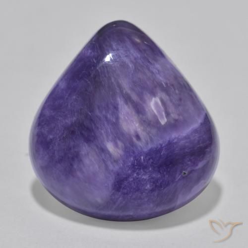 12.93캐럿 천연 미디엄 바이올렛 차로아이트, 배 모양, 18.5×17.5 mm, 불투명체