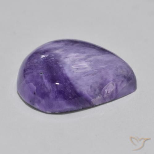 12.93캐럿 천연 미디엄 바이올렛 차로아이트, 배 모양, 18.5×17.5 mm, 불투명체