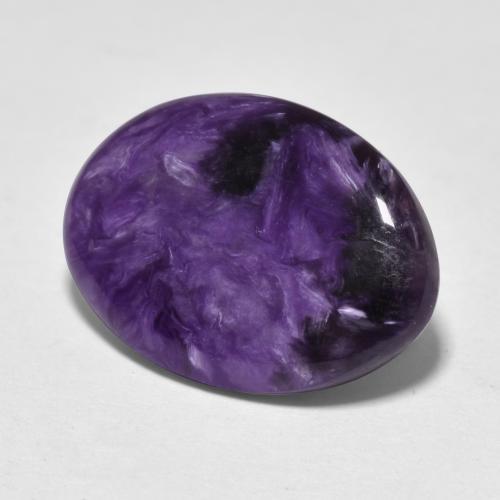 6.19캐럿 천연 다크 바이올렛 차로아이트, 타원형 컷, 16.9×12.1 mm, 불투명체