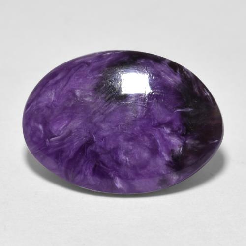 6.19캐럿 천연 다크 바이올렛 차로아이트, 타원형 컷, 16.9×12.1 mm, 불투명체
