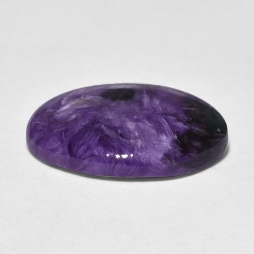 6.19캐럿 천연 다크 바이올렛 차로아이트, 타원형 컷, 16.9×12.1 mm, 불투명체