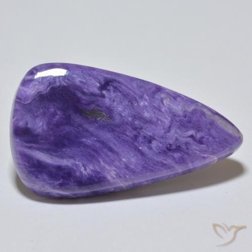 25.37캐럿 천연 미디엄 바이올렛 차로아이트, 배 모양, 33×19.2 mm, 불투명체