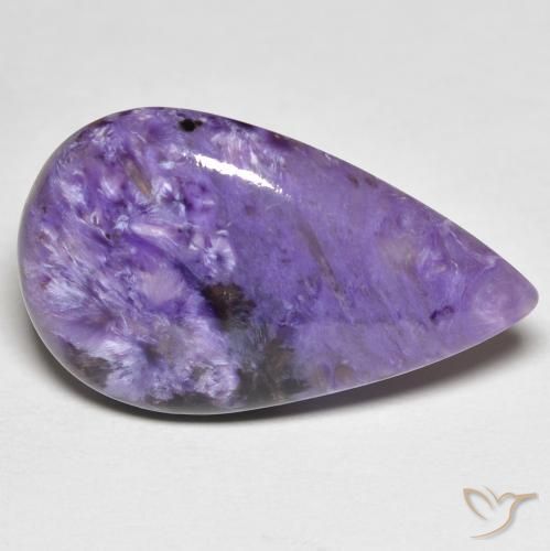 11.83캐럿 천연 미디엄 바이올렛 차로아이트, 배 모양, 24.2×14.8 mm, 불투명체