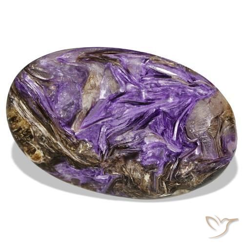 51.52캐럿 천연 다크 바이올렛 차로아이트, 타원형 컷, 44.5×28.8 mm, 불투명체
