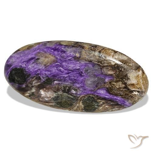 51.81캐럿 천연 미디엄 바이올렛 차로아이트, 타원형 컷, 47.5×22.7 mm, 불투명체