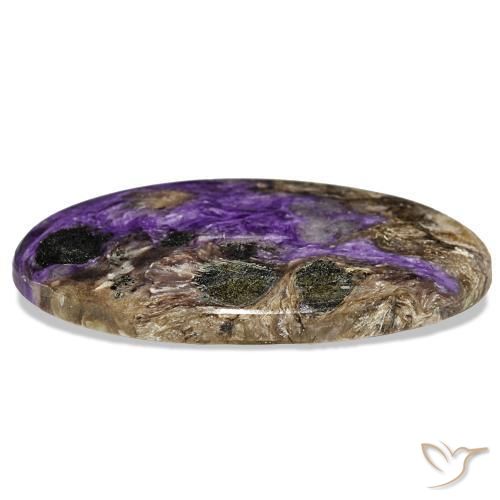 51.81캐럿 천연 미디엄 바이올렛 차로아이트, 타원형 컷, 47.5×22.7 mm, 불투명체