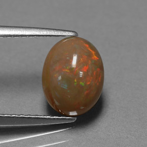 1.42캐럿 천연 멀티컬러 초콜릿 오팔, 타원형 컷, 9.1×7.1 mm, 불투명체