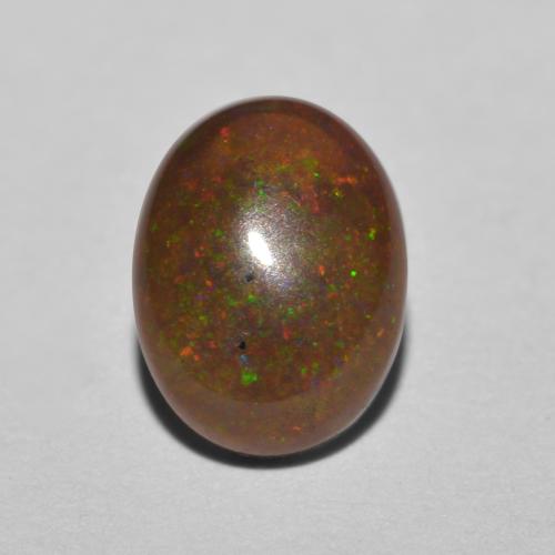 0.85캐럿 천연 멀티컬러 초콜릿 오팔, 타원형 컷, 8×6.1 mm, 투명한