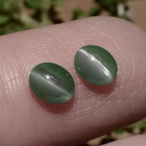 1.06캐럿 천연 그린 Chrysoberyl Cat's Eye 보석, 타원형 컷, 5.4×4.4 mm, 투명한