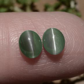 1.06캐럿 천연 그린 Chrysoberyl Cat's Eye 보석, 타원형 컷, 5.4×4.4 mm, 투명한