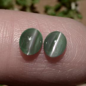 1.06캐럿 천연 그린 Chrysoberyl Cat's Eye 보석, 타원형 컷, 5.4×4.4 mm, 투명한