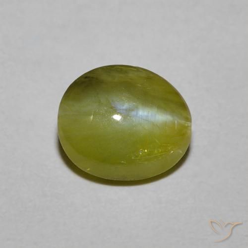 1.21캐럿 천연 따뜻한 녹색 Chrysoberyl Cat's Eye, 타원형 컷, 6.5×5.7 mm, 투명한