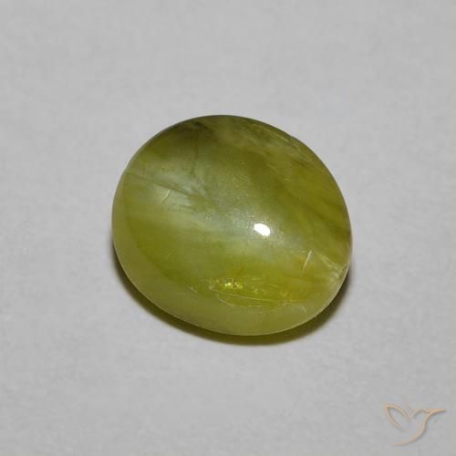 1.21캐럿 천연 따뜻한 녹색 Chrysoberyl Cat's Eye, 타원형 컷, 6.5×5.7 mm, 투명한