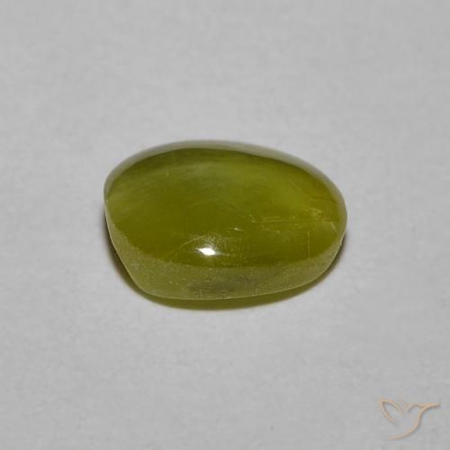 1.21캐럿 천연 따뜻한 녹색 Chrysoberyl Cat's Eye, 타원형 컷, 6.5×5.7 mm, 투명한