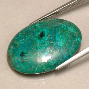 16.38캐럿 천연 멀티컬러 크리소콜라, 타원형 컷, 24.8×18.2 mm, 불투명체