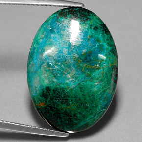 19.52캐럿 천연 멀티컬러 크리소콜라, 타원형 컷, 25.1×18.2 mm, 불투명체