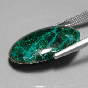 26.69캐럿 천연 멀티컬러 크리소콜라, 타원형 컷, 25.3×18.2 mm, 불투명체