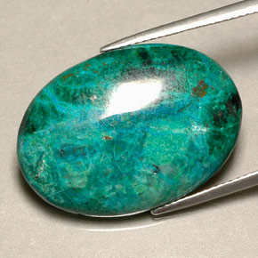 19.56캐럿 천연 멀티컬러 크리소콜라, 타원형 컷, 25.1×17.9 mm, 불투명체