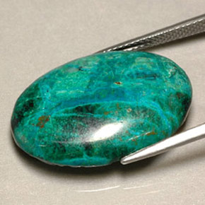 19.56캐럿 천연 멀티컬러 크리소콜라, 타원형 컷, 25.1×17.9 mm, 불투명체