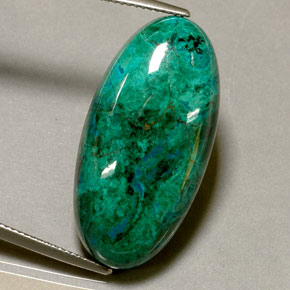 34.11캐럿 천연 멀티컬러 크리소콜라, 타원형 컷, 30.9×15.4 mm, 불투명체