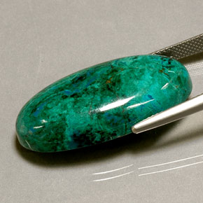 34.11캐럿 천연 멀티컬러 크리소콜라, 타원형 컷, 30.9×15.4 mm, 불투명체