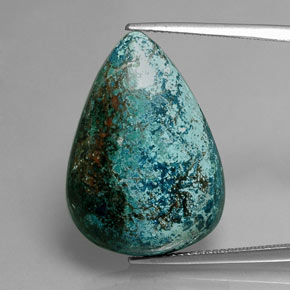 20.31캐럿 천연 멀티컬러 크리소콜라, 배 모양, 25.2×17.7 mm, 불투명체