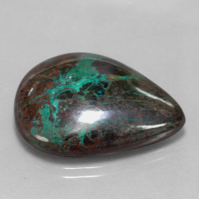 32.52캐럿 천연 멀티컬러 크리소콜라, 배 모양, 27×20.6 mm, 불투명체