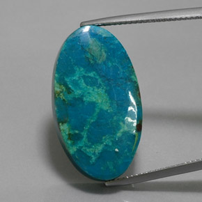 18.59캐럿 천연 멀티컬러 크리소콜라, 타원형 컷, 25.7×14.6 mm, 불투명체