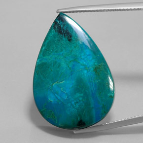 30.57캐럿 천연 멀티컬러 크리소콜라, 배 모양, 28.1×19.4 mm, 불투명체