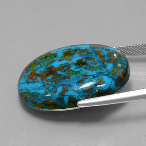 47.87캐럿 천연 멀티컬러 크리소콜라, 타원형 컷, 30.7×24.1 mm, 불투명체