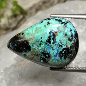 17.25캐럿 천연 멀티컬러 크리소콜라, 배 모양, 21.9×15.6 mm, 불투명체