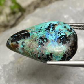 17.25캐럿 천연 멀티컬러 크리소콜라, 배 모양, 21.9×15.6 mm, 불투명체