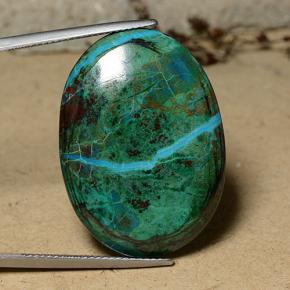 31.30캐럿 천연 멀티컬러 크리소콜라, 타원형 컷, 30.6×22.2 mm, 불투명체