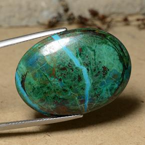 31.30캐럿 천연 멀티컬러 크리소콜라, 타원형 컷, 30.6×22.2 mm, 불투명체