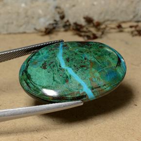 31.30캐럿 천연 멀티컬러 크리소콜라, 타원형 컷, 30.6×22.2 mm, 불투명체