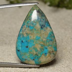 17.67캐럿 천연 멀티컬러 크리소콜라, 배 모양, 28.3×19.6 mm, 불투명체