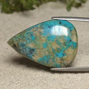 17.67캐럿 천연 멀티컬러 크리소콜라, 배 모양, 28.3×19.6 mm, 불투명체