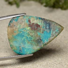 17.67캐럿 천연 멀티컬러 크리소콜라, 배 모양, 28.3×19.6 mm, 불투명체