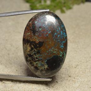 46.89캐럿 천연 멀티컬러 크리소콜라, 타원형 컷, 29.7×20.2 mm, 불투명체