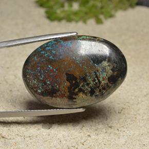 46.89캐럿 천연 멀티컬러 크리소콜라, 타원형 컷, 29.7×20.2 mm, 불투명체