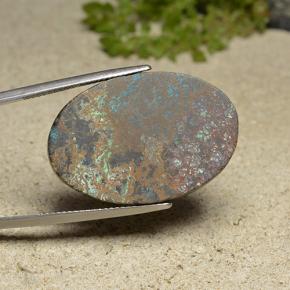 46.89캐럿 천연 멀티컬러 크리소콜라, 타원형 컷, 29.7×20.2 mm, 불투명체