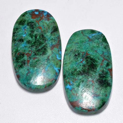 25.92캐럿 천연 멀티컬러 크리소콜라 보석, 타원형 컷, 25.4×13.5 mm, 불투명체