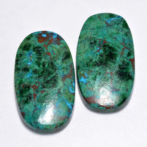 25.92캐럿 천연 멀티컬러 크리소콜라 보석, 타원형 컷, 25.4×13.5 mm, 불투명체