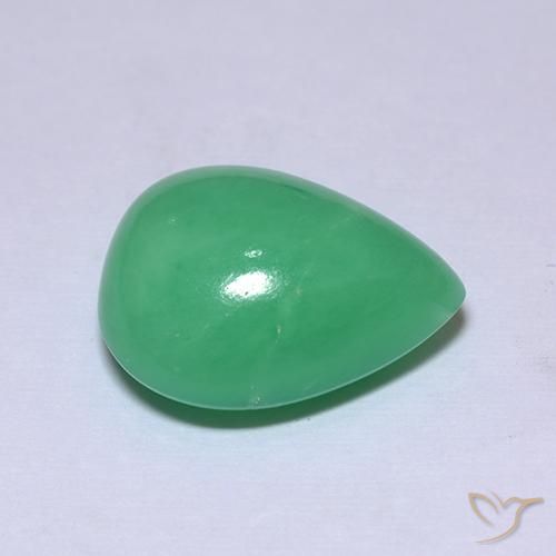 7.53캐럿 천연 미디엄 그린 크리소프레이즈, 배 모양, 14.9×12 mm, 불투명체