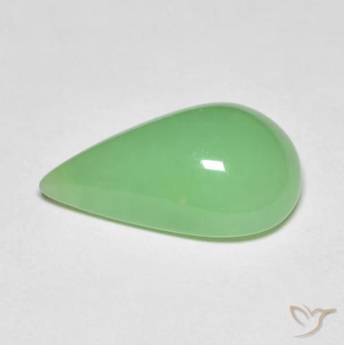 6.89캐럿 천연 옐로우 그린 크리소프레이즈, 배 모양, 17×10.3 mm, 불투명체