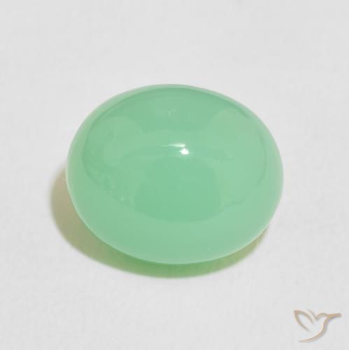 5.14ct 자연스러운 연한 초록색 크리소프레이즈, 타원형, 불투명체