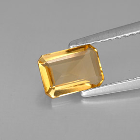 0.87캐럿 천연 골든 옐로우 시트린, 에메랄드 컷, 7.1×5.1 mm, VVS