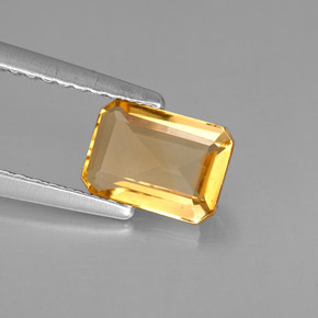 0.87캐럿 천연 골든 옐로우 시트린, 에메랄드 컷, 7.1×5.1 mm, VVS