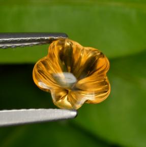 1.24캐럿 천연 옐로우 오렌지 시트린, 플라워 컷, 7.3×7.2 mm, 투명한