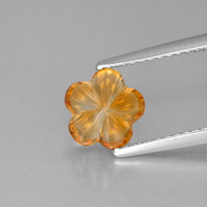 1.31캐럿 천연 옐로우 오렌지 시트린, 플라워 컷, 7.4×7.4 mm, 투명한